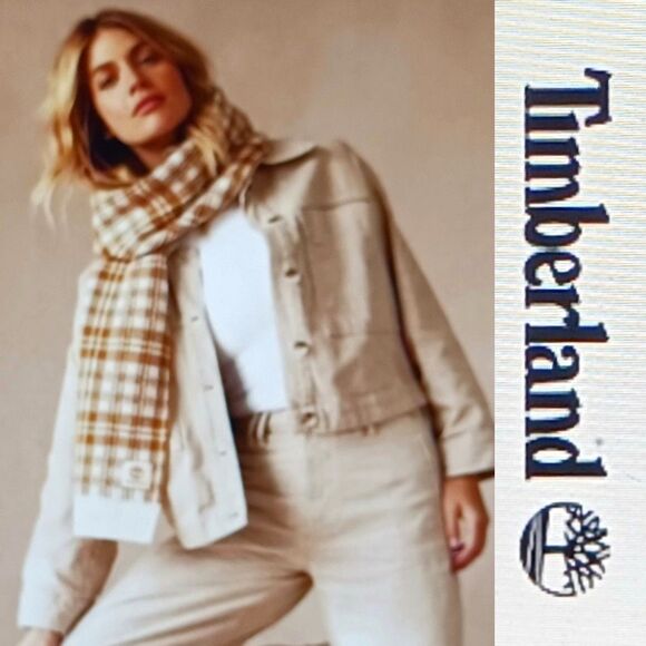 NWT $60 Timberland Scarf Wheat/Ivory Plaid Knit 10X64 - Picture 1 of 6